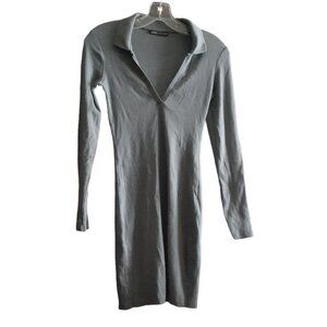 Zara Dress Womens S Gray Long Sleeve Ribbed Knit Casual Collared